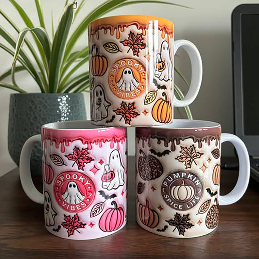 Spooky Vibes Orange Halloween Mug (3D effect)