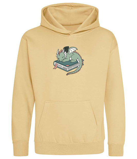 Beige hoodie with a dragon design on a white background