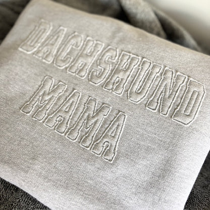 Grae fabric with 'DACHSHUND MAMA' embroidery.