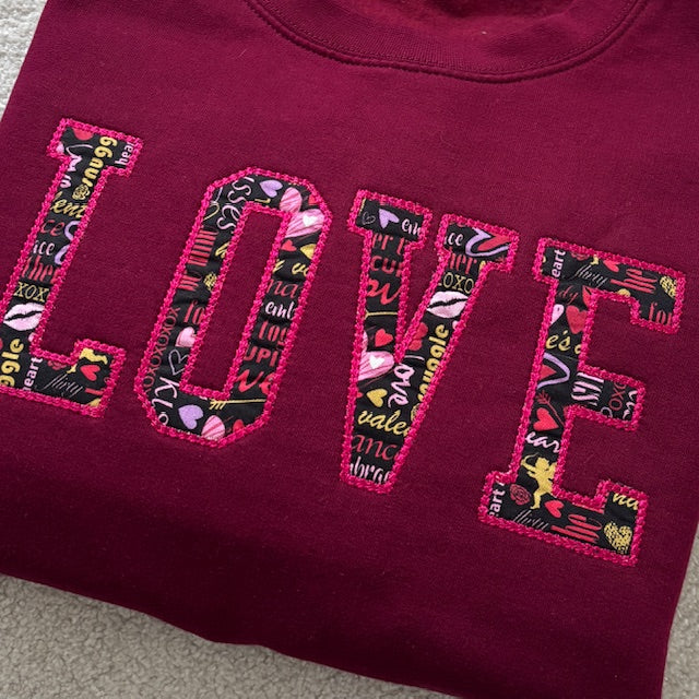 LOVE embroidered Applique Sweatshirt or Hoodie