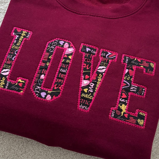 LOVE embroidered Applique Sweatshirt or Hoodie