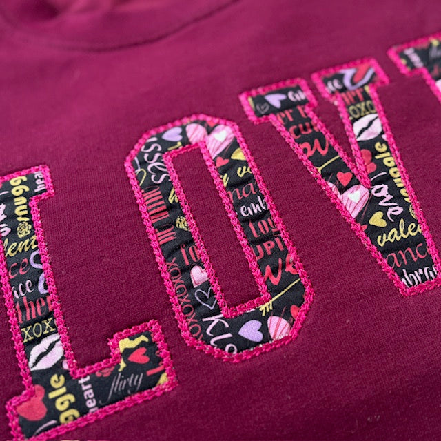 LOVE embroidered Applique Sweatshirt or Hoodie