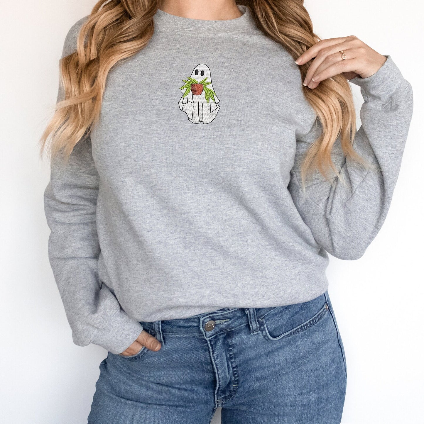 Ghost with Plant embroidered Sweatshirt or Hoodie