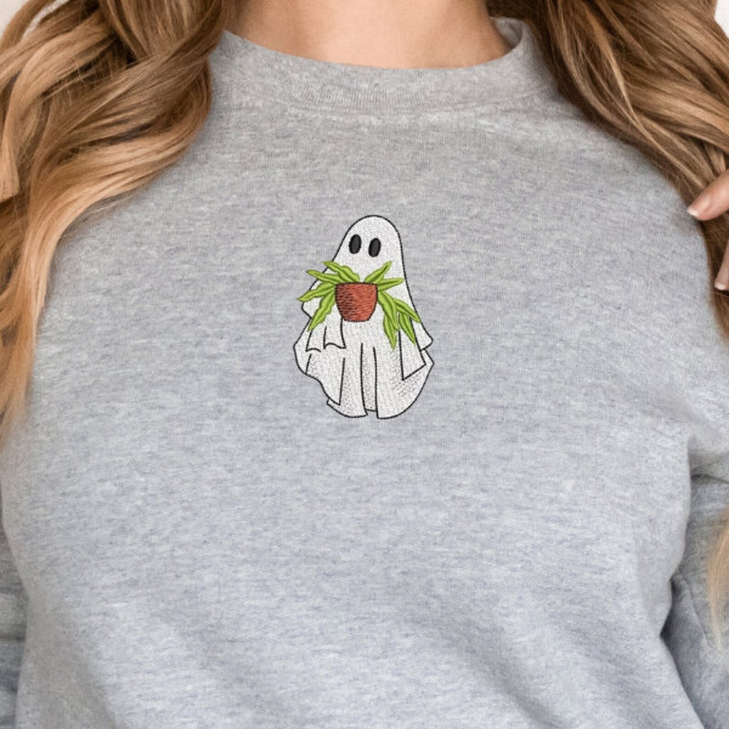 Ghost with Plant embroidered Sweatshirt or Hoodie