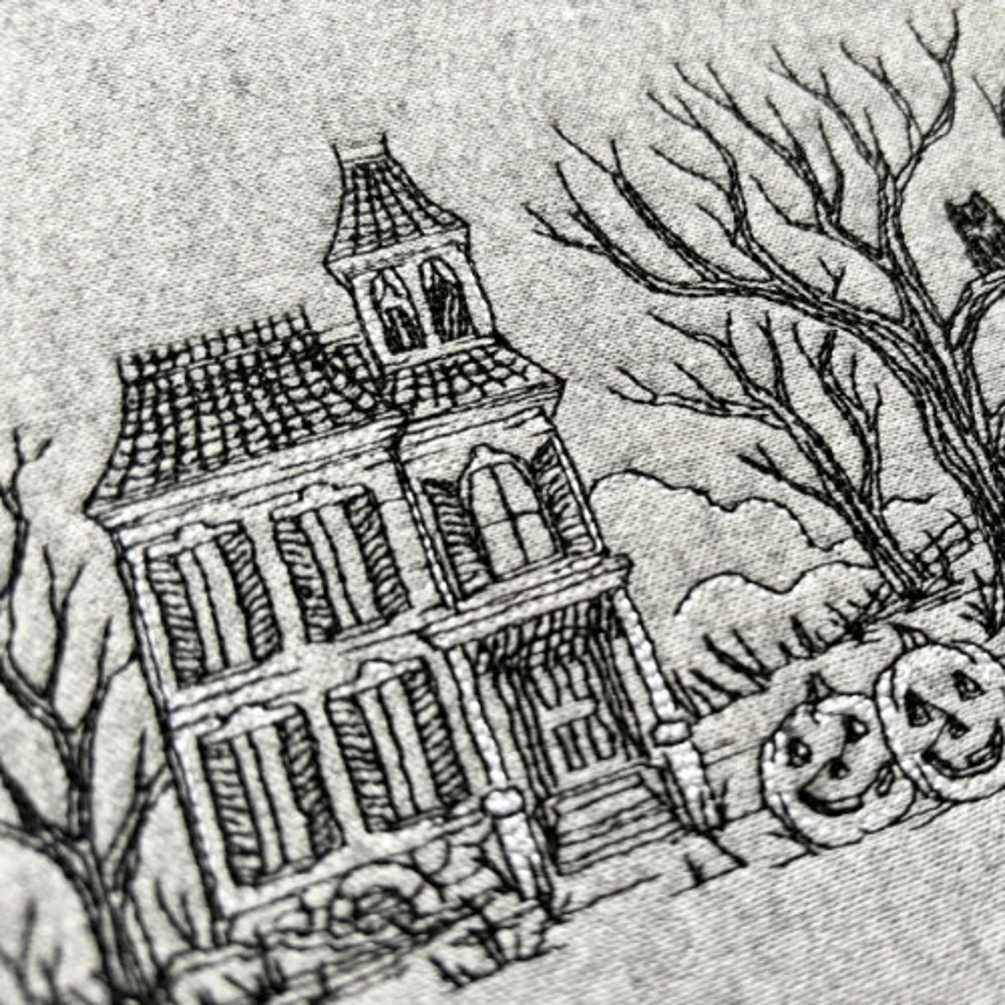 Haunted House Sketch Style Embroidered Sweatshirt or Hoodie