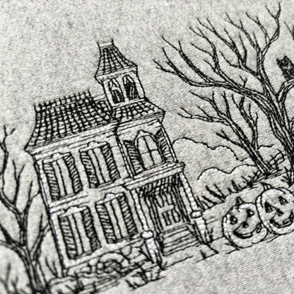 Haunted House Sketch Style Embroidered Sweatshirt