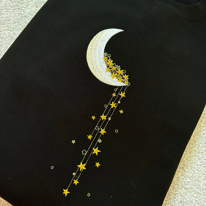 Moon & Stars Embroidered Black Sweatshirt