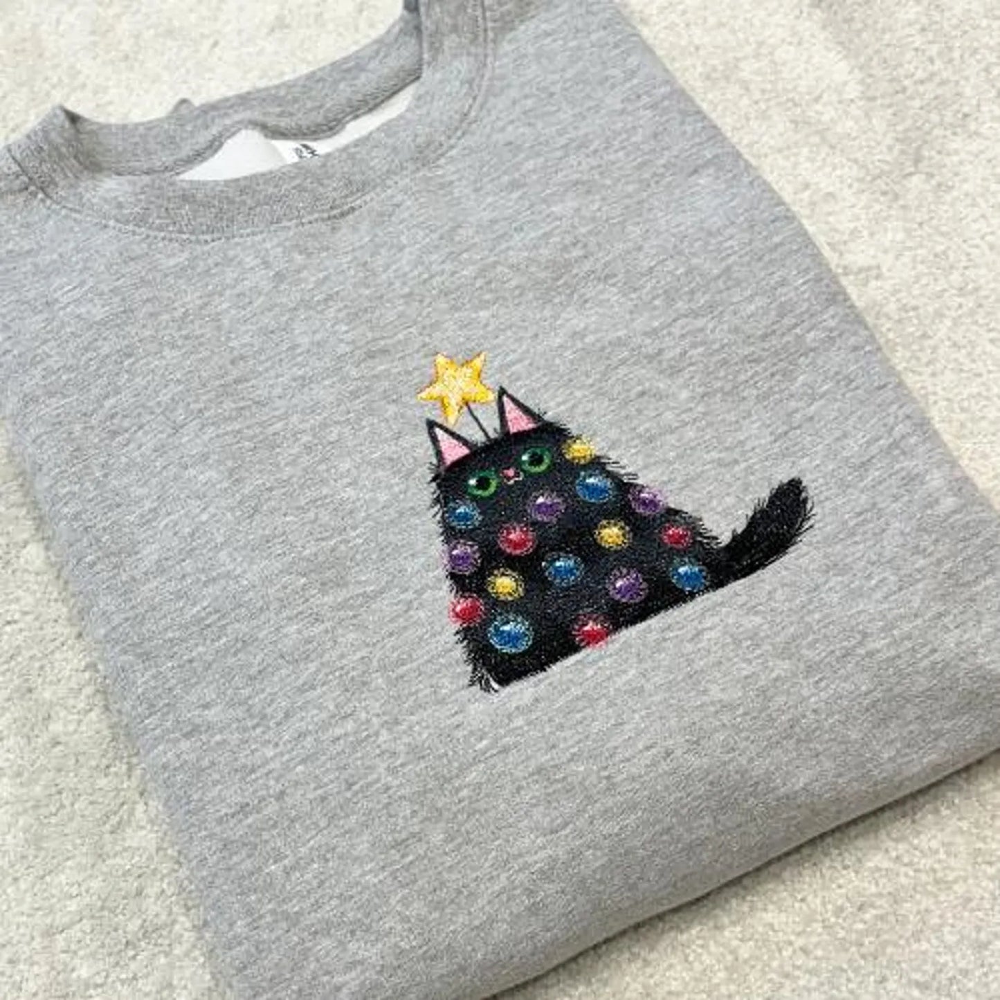 Kitten Christmas Lights Embroidered Sweatshirt or Hoodie