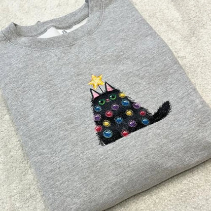 Kitten Christmas Lights Embroidered Sweatshirt