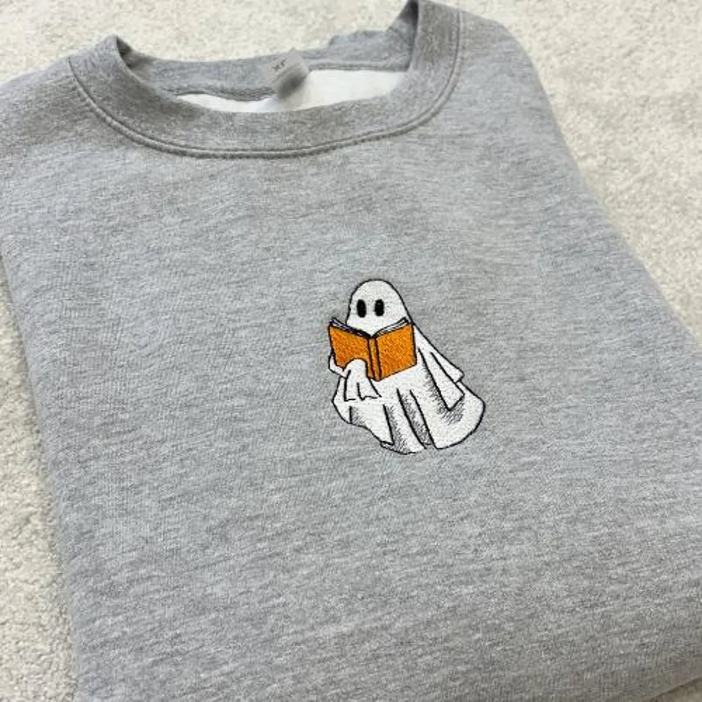 Ghost Reading Book Embroidered Sweatshirt