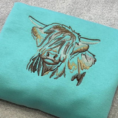 Highland Cow Embroidered Sweatshirt