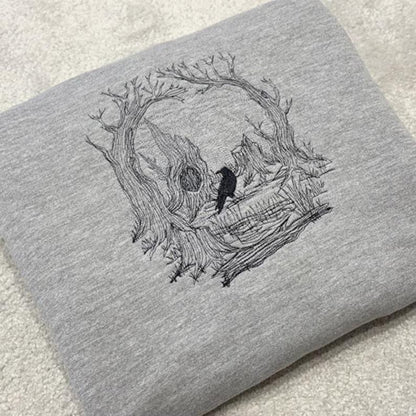Hidden Gothic Skull Embroidered Sweatshirt