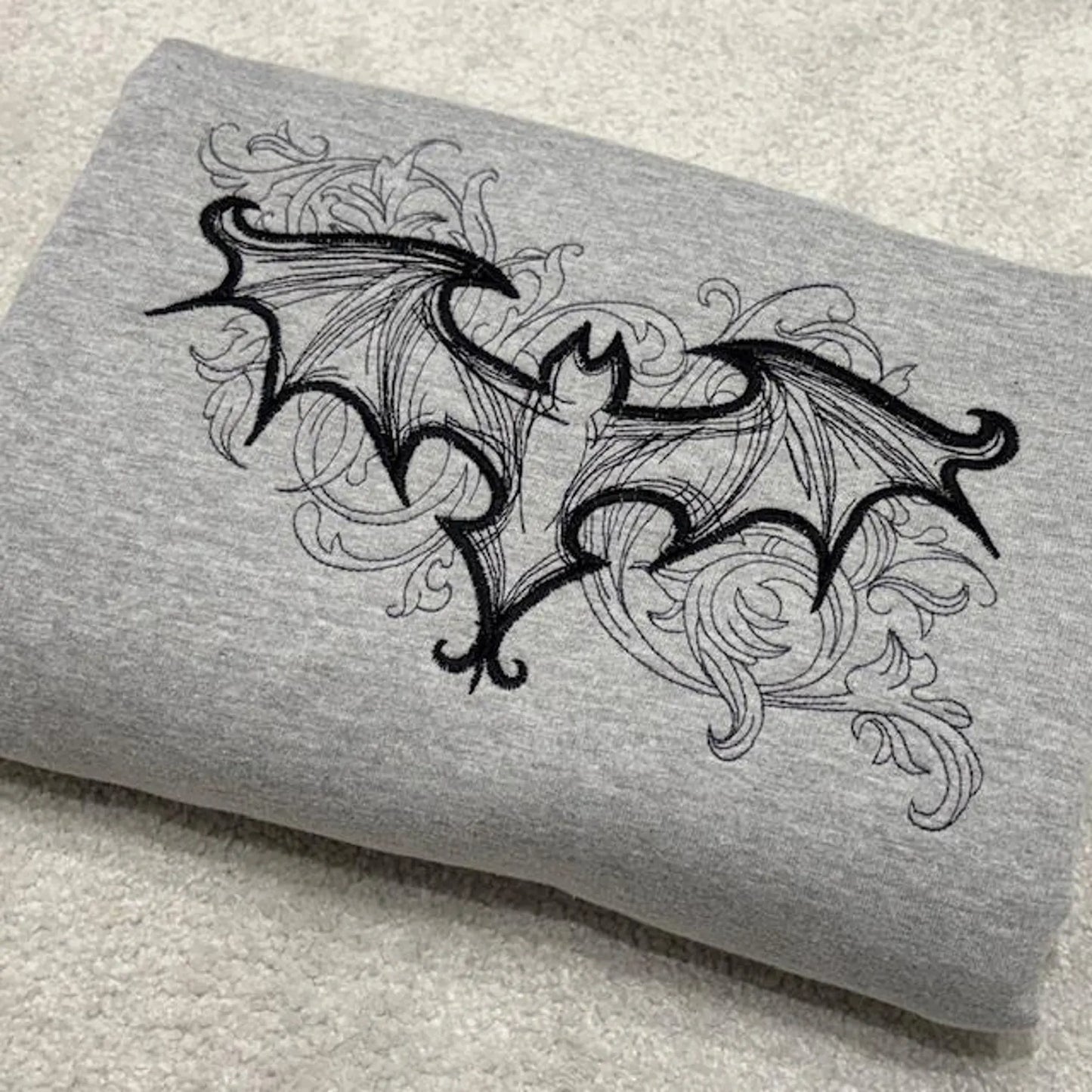 Gothic Bat Embroidered Sweatshirt or Hoodie