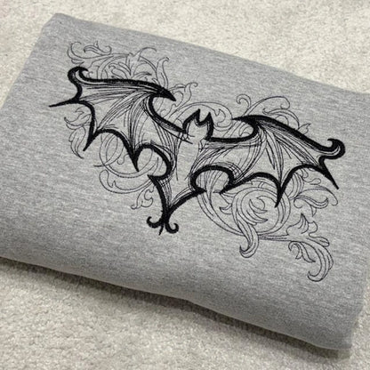 Gothic Bat Embroidered Sweatshirt
