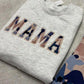 Grey sweatshirt with 'MAMA' appliqued using outgrown babygrow