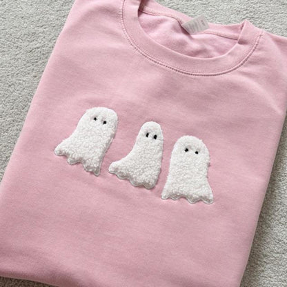 Embroidered Applique Fluffy Ghost Trio Sweatshirt