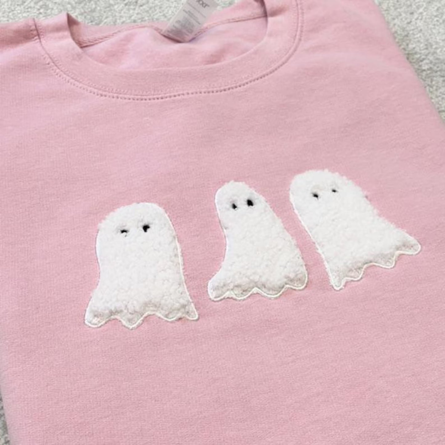 Embroidered Applique Fluffy Ghost Trio Sweatshirt or Hoodie