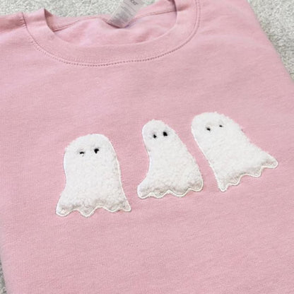 Embroidered Applique Fluffy Ghost Trio Sweatshirt