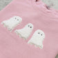 Pink sweatshirt with white ghost trio appliqued
