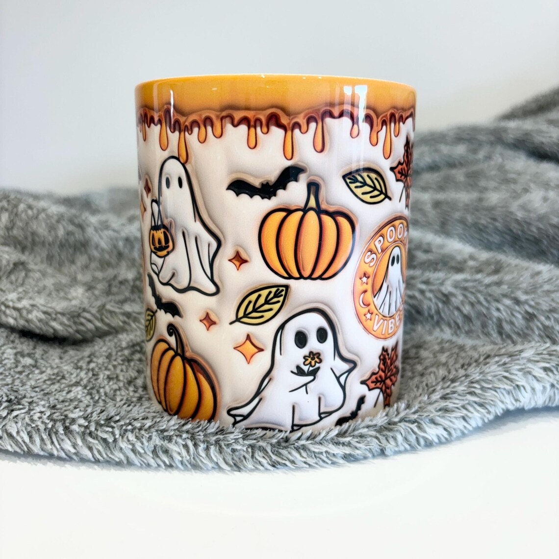 Spooky Vibes Orange Halloween Mug (3D effect)