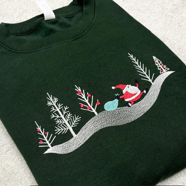Embroidered Dashing Santa Sweatshirt: Forest Green, Medium 42" Chest