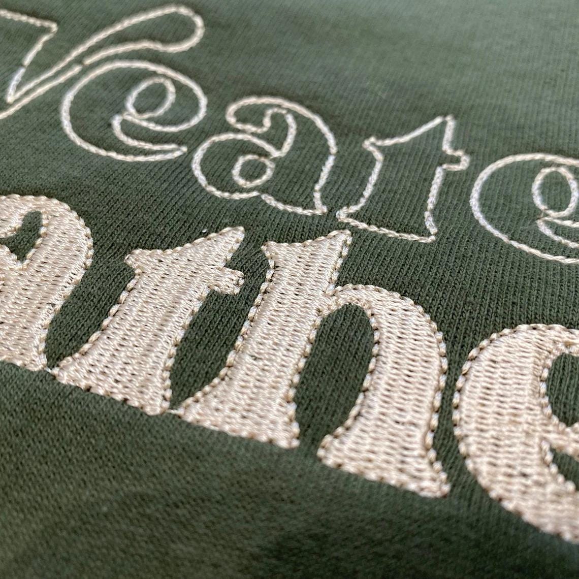 Sweater Weather Earthy Green Embroidered Sweatshirt: Medium 42" Chest