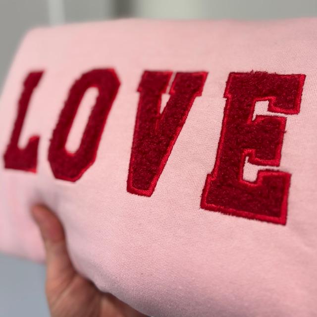 Embroidered LOVE Fluffy Boucle Sweatshirt: Medium 42" Chest
