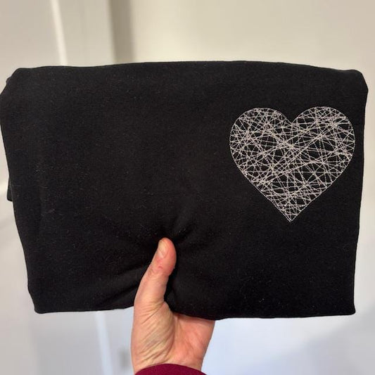 Heart Strings Embroidered Sweatshirt: Black, Large 46" Chest