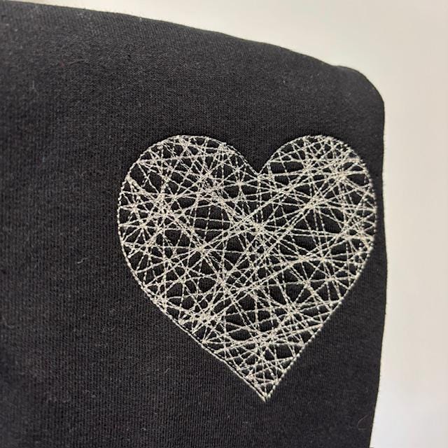 Heart Strings Embroidered Sweatshirt: Black, Large 46" Chest