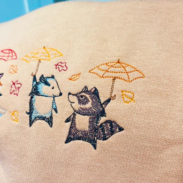 Embroidered Woodland Animals Sweatshirt: Medium 42” Chest