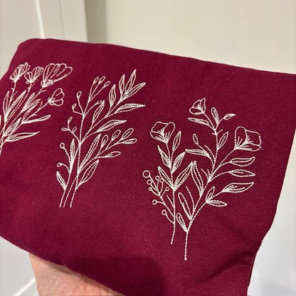 Wildflower Embroidered Sweatshirt: Burgundy Medium 42” Chest