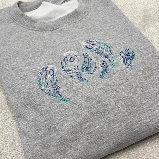 Embroidered Ghost Sketch Sweatshirt: Heather Grey  XL 50" Chest