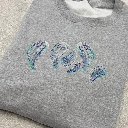 Embroidered Ghost Sketch Sweatshirt: Heather Grey  XL 50" Chest