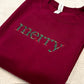 Floral Merry Embroidered Sweatshirt: Burgundy Medium 42" Chest