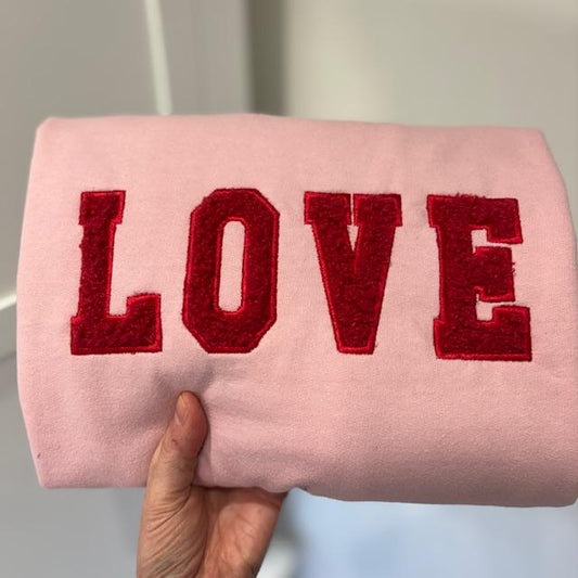 Embroidered LOVE Fluffy Boucle Sweatshirt: Medium 42" Chest