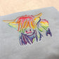 Embroidered Highland Cow Sweatshirt: Sky Blue, Large 46" Chest